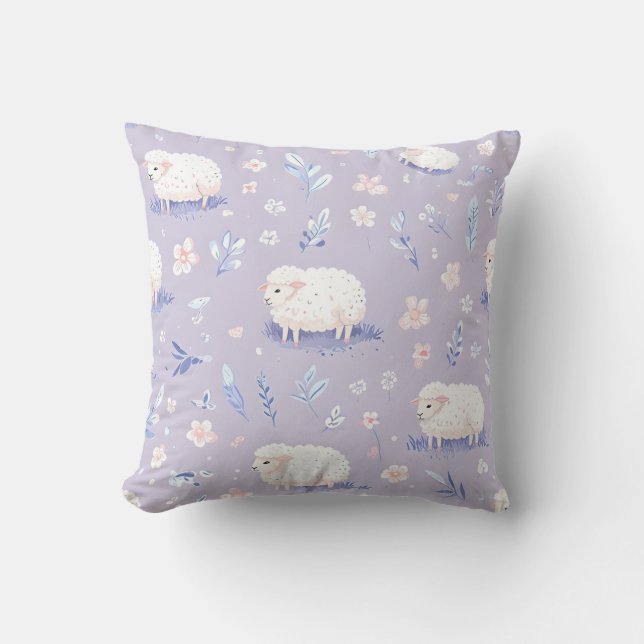 Niedliche Pastellschaf- und Blumenmuster Kissen (Vorderseite)