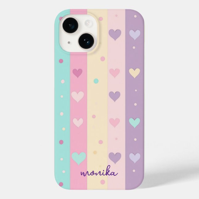 Niedliche Pastellstreifen Herz-Polka Dots Monogram Case-Mate iPhone Hülle (Rückseite)