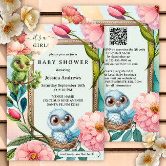 Niedliche Pastellvögel Aquarell Blume Kinderdusche Einladung
