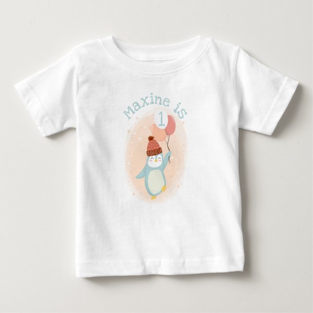 Niedliche Pastelpinguine mit Balloons Baby T-shirt (Vorderseite)
