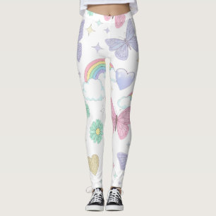 Niedliche Pastelschmetterlinge, Blume und Regenbog Leggings
