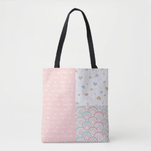 Niedliche Patchwork-Liebe Herz-Rainbow-Tote-Beutel