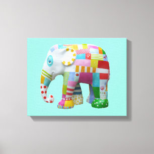 Niedliche Patchwork-Spielzeug-Elefantenkinder retr Leinwanddruck