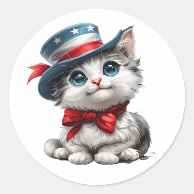 Niedliche Patriotic Kitten Cat Sticker 4. Juli Sie (Vorderseite)