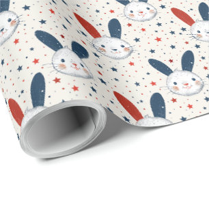 Niedliche Patriotische Bunny Gift Stars Rot Weiß u Geschenkpapier