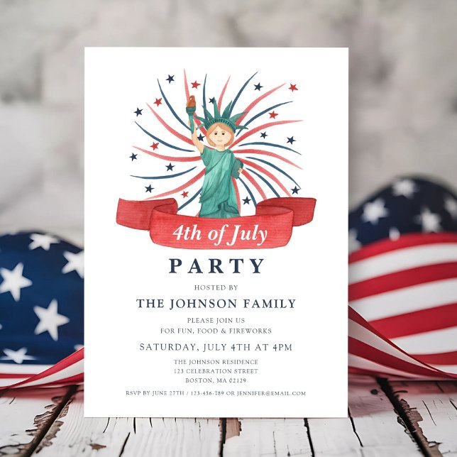 Niedliche Patriotische Freiheitsstatue 4. Juli Einladung (Cute Patriotic Statue Of Liberty 4th Of July Invitation)