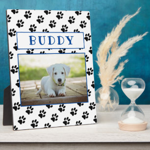 Niedliche Paw druckt Blue Keepake Pet Dog Foto Fotoplatte