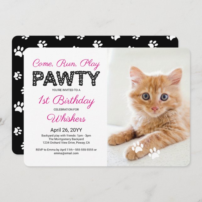 Niedliche Paw druckt Custom Pet Birthday Pawty Fot Einladung (Vorne/Hinten)