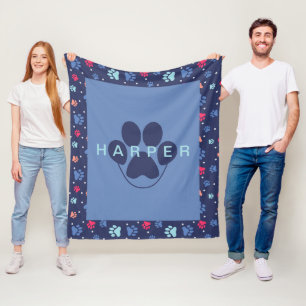 Niedliche Paw druckt Personalisiert Blue Fleece Pe