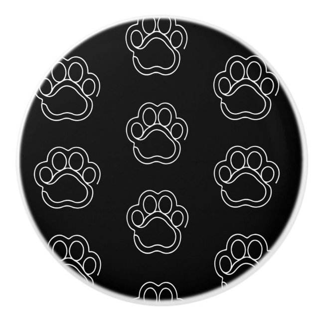Niedliche Paw Print Animal Dog Lover White Line Co Keramikknauf (Vorderseite)