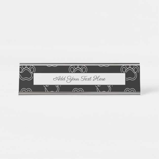 Niedliche Paw Print Animal Dog Lover White Line Co Schreibtischnamensplakette (Vorderseite )