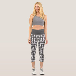 Niedliche Paw Print Grau & Weiß Muster Trendy Fitn Capri Leggings