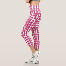 Niedliche Paw Print Pink & White Pattern Trendsett Capri Leggings