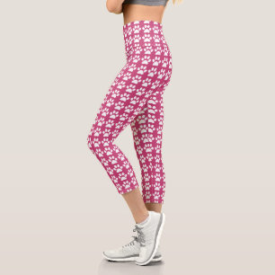 Niedliche Paw Print Pink & White Pattern Trendsett Capri Leggings
