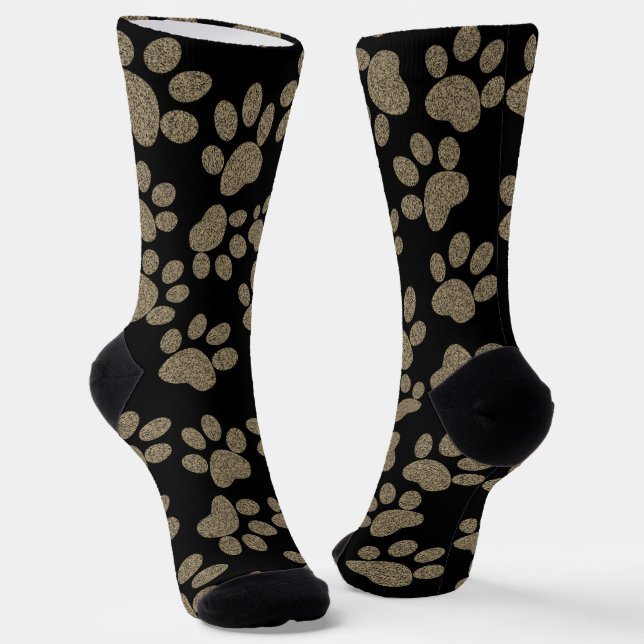 Niedliche Paw Prints Pet Lover Pattern Schwarz Socken (Gewinkelt)