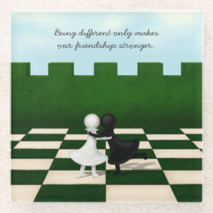 Niedliche Pawns Hug Chessboard Glasuntersetzer