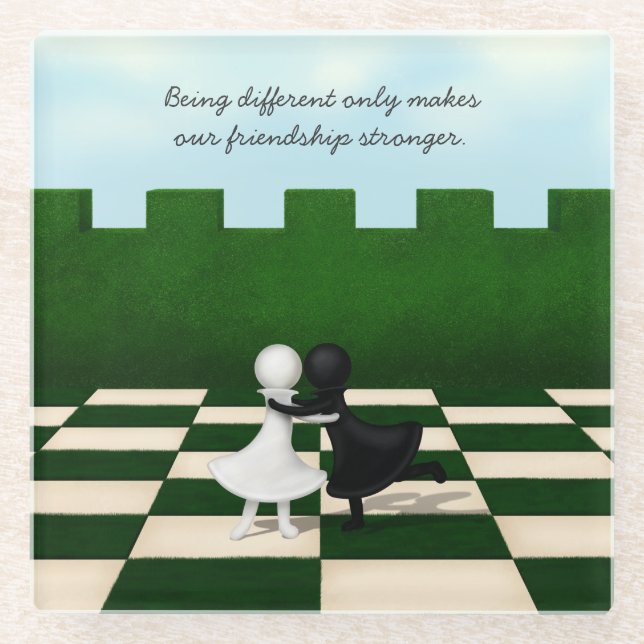Niedliche Pawns Hug Chessboard Glasuntersetzer (Vorderseite)