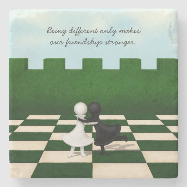 Niedliche Pawns Hug Chessboard Steinuntersetzer (Vorderseite)
