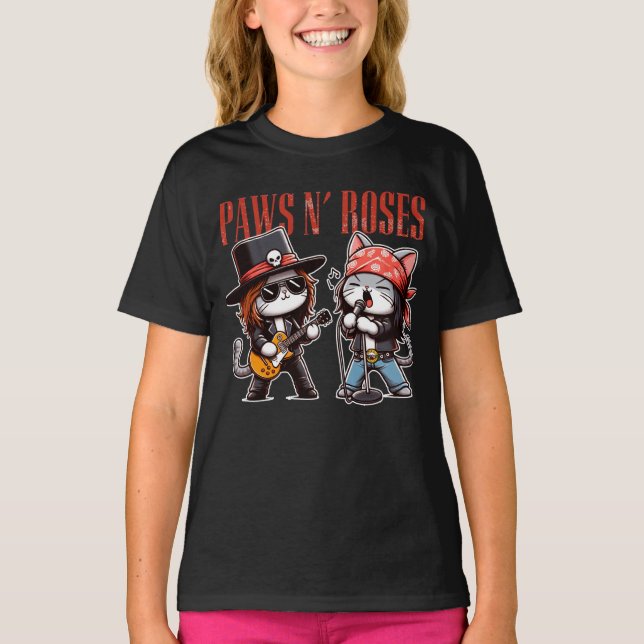 Niedliche Paws 'N Rose Funny Rock Kat Daughter Ges T-Shirt (Vorderseite)
