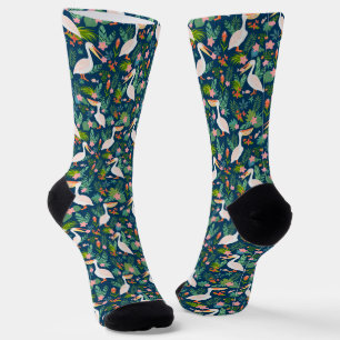 Niedliche pelikanische farbige tropische Blume Mus Socken