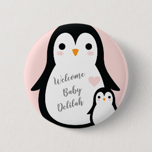 Niedliche Penguin Baby Dusche Blue Boy Button
