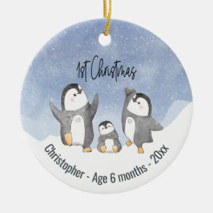 Niedliche Penguin Babys Erste Weihnachten Keramik Ornament
