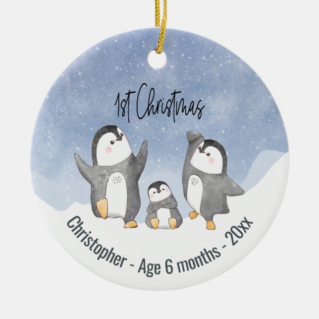 Niedliche Penguin Babys Erste Weihnachten Keramik Ornament (Vorne)