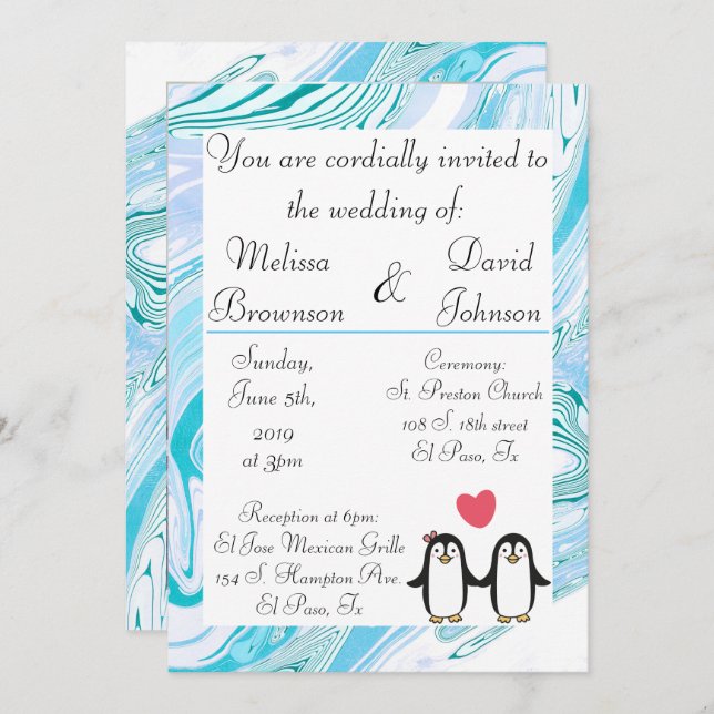 Niedliche Penguin Couple Wedding Einladung (Vorne/Hinten)