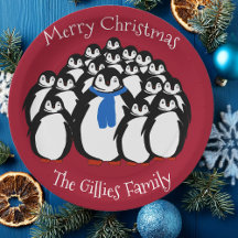 Niedliche Penguin Familie Frohe Weihnachten Party