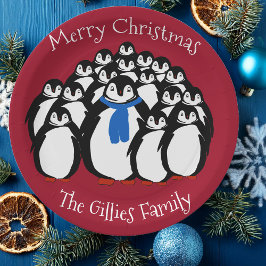 Niedliche Penguin Familie Frohe Weihnachten Party Pappteller