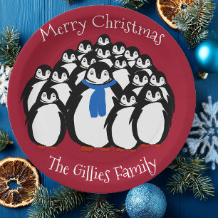 Niedliche Penguin Familie Frohe Weihnachten Party  Pappteller