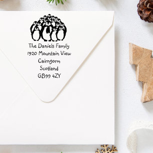 Niedliche Penguin-Familie Neue Adresse Briefmarke Gummistempel