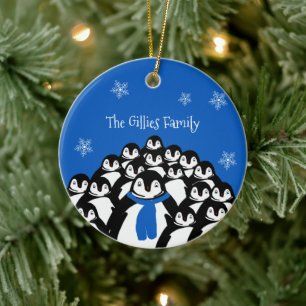 Niedliche Penguin-Familie Personalisiert Keramik Ornament