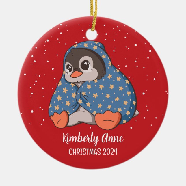 Niedliche Penguin Gemütliche Weihnachtsschneezeit  Keramik Ornament (Vorne)
