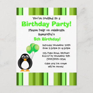 Niedliche Penguin Grüne Party Einladung