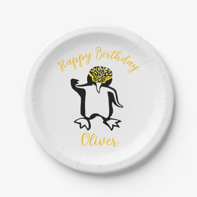 Niedliche PENGUIN - Happy Birthday - Wildlife Pappteller (Vorderseite)