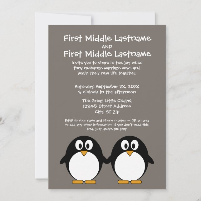 Niedliche Penguin Hochzeitseinladung Einladung (Vorderseite)