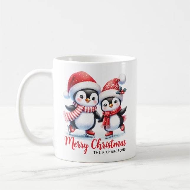 Niedliche Penguin Ice Skater Personalisiert Weihna Kaffeetasse (Links)