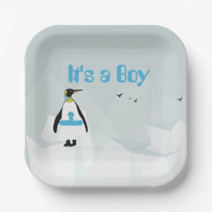 Niedliche Penguin "It's a Boy" Babydusche Pappteller