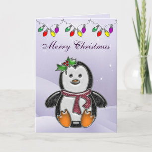 Niedliche Penguin-Juwel-u. Weihnachtslicht-Karte Feiertagskarte