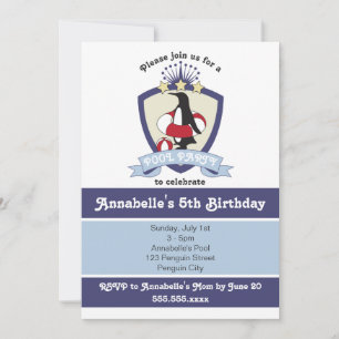 Niedliche Penguin Kids Pool Geburtstagsparty Einla Einladung