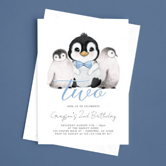 Niedliche Penguin Kinder 2. Geburtstag Einladung