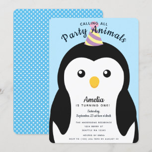 Niedliche Penguin Kinder erste Geburtstag Einladung