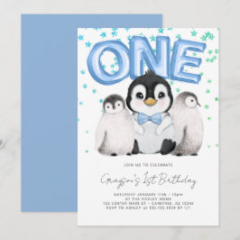 Niedliche Penguin Kinder Erster 1. Geburtstag Einladung