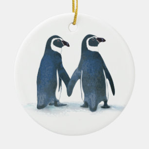 Niedliche Penguin-Paar-Holding-Hände Keramik Ornament
