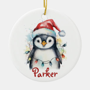 Niedliche Penguin Personalisierte Weihnachtsfeiert Keramik Ornament