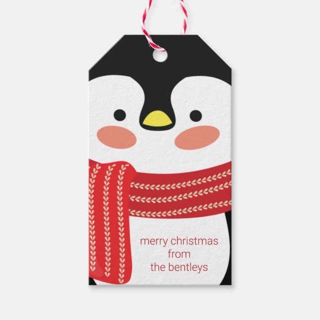 Niedliche Penguin Personalisierte Weihnachtsgesche Geschenkanhänger (Vorderseite)