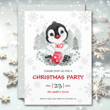 Niedliche Penguin Snow Weihnachten Party Einladung