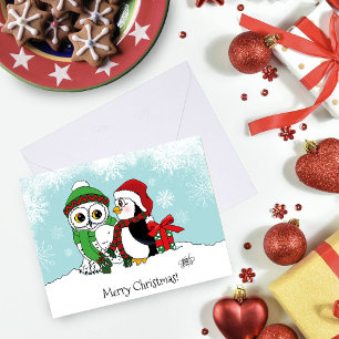 Niedliche Penguin Snowy Owl Freundschaft Karte