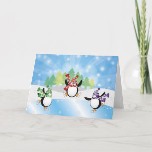 Niedliche Penguin-Trio-Eis-Skate-Karte Feiertagskarte